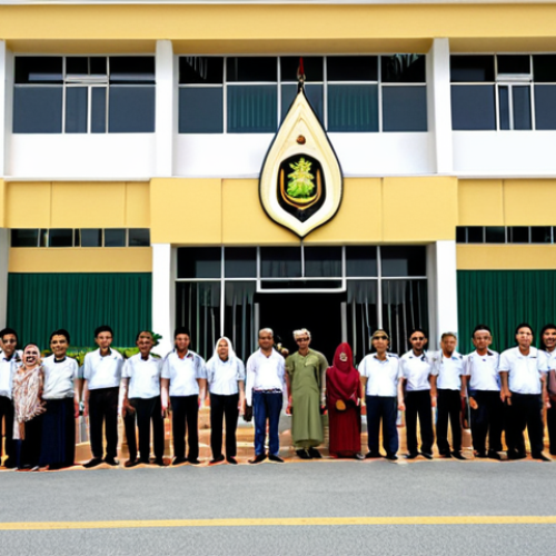 Home 11 **Image Prompt:** A diverse group of people standing in front of the Brunei Immigration Department building, some holding passports and documents. The scene should convey a sense of hope and anticipation, while also subtly hinting at the bureaucratic process. The building is modern and clean, with the Brunei flag prominently displayed. The overall tone is professional and slightly aspirational. Consider including traditional Brunei architectural elements in the building design.