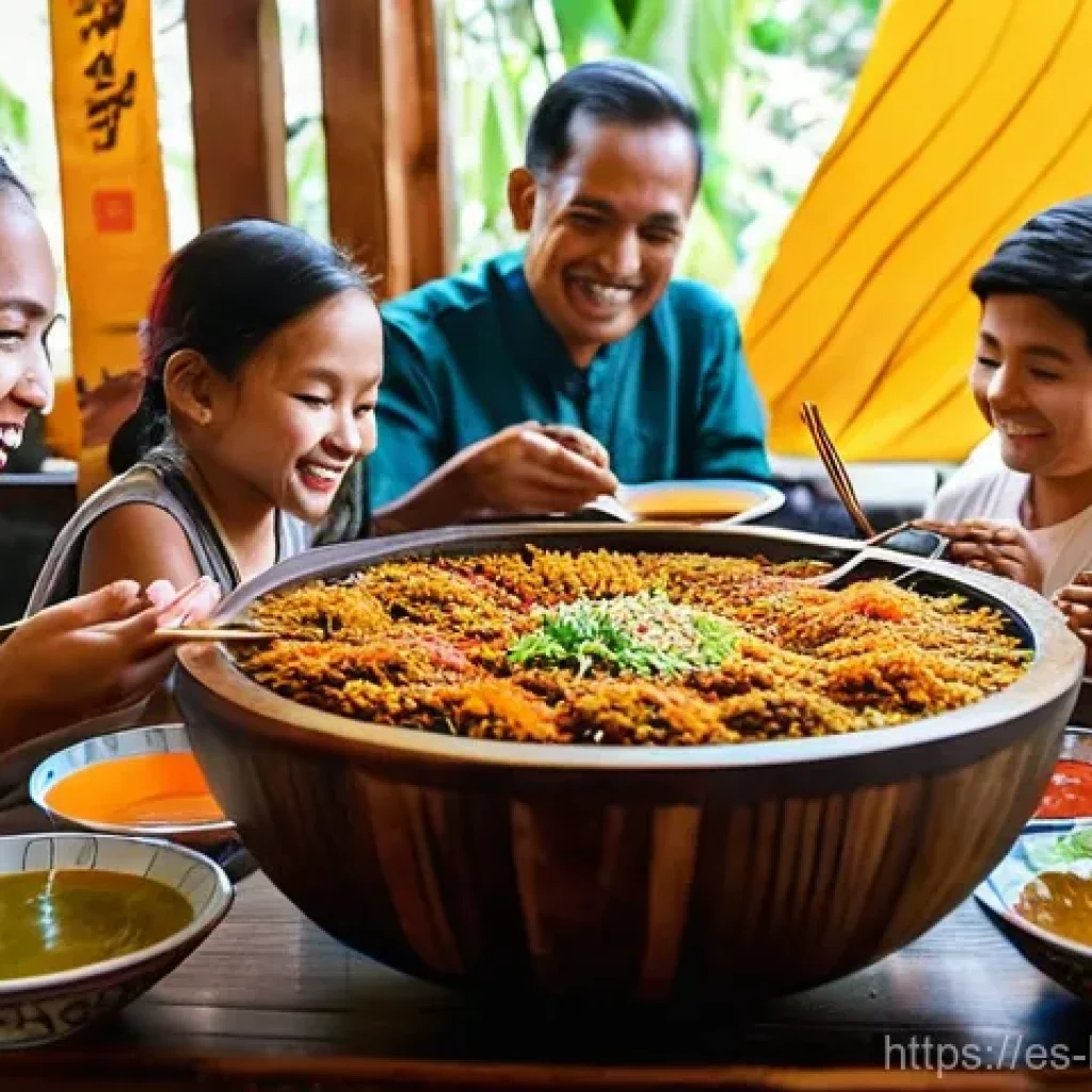 브루나이의 특산물 - **Prompt 1: The Ambuyat Culinary Experience**
"A vibrant, authentic scene inside a cozy, traditi...