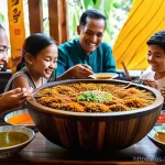 브루나이의 특산물 - **Prompt 1: The Ambuyat Culinary Experience**
    "A vibrant, authentic scene inside a cozy, traditi...