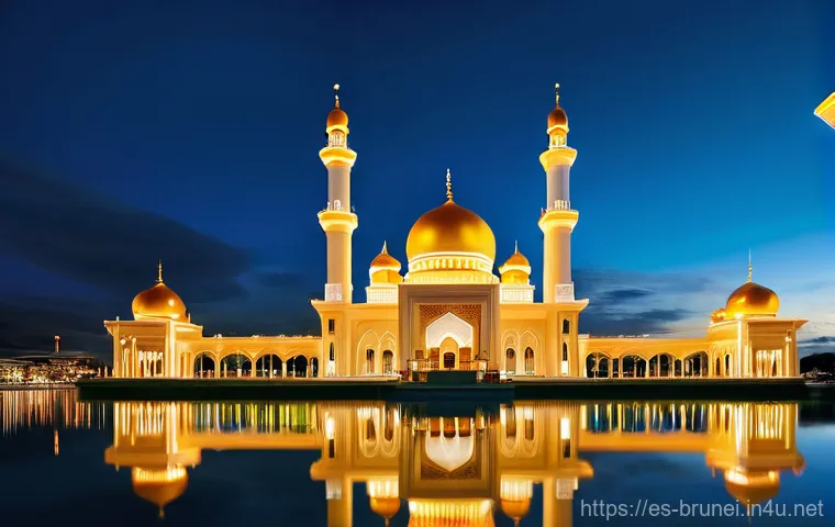 브루나이 리조트 추천 - **Architectural Grandeur and Reflection:**
An awe-inspiring wide-angle shot of the Omar Ali Saif...