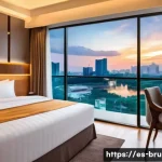 브루나이 호텔 vs 에어비앤비 비교 - A modern hotel room in Brunei featuring clean, minimalist decor with a comfortable queen-sized bed, ...