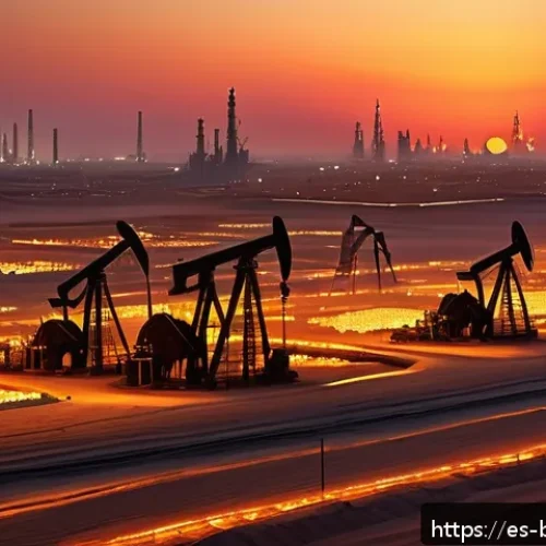 브루나이와 사우디아라비아 비교 - A vibrant and detailed digital painting of a sprawling Saudi Arabian oil field at sunset, with thous...