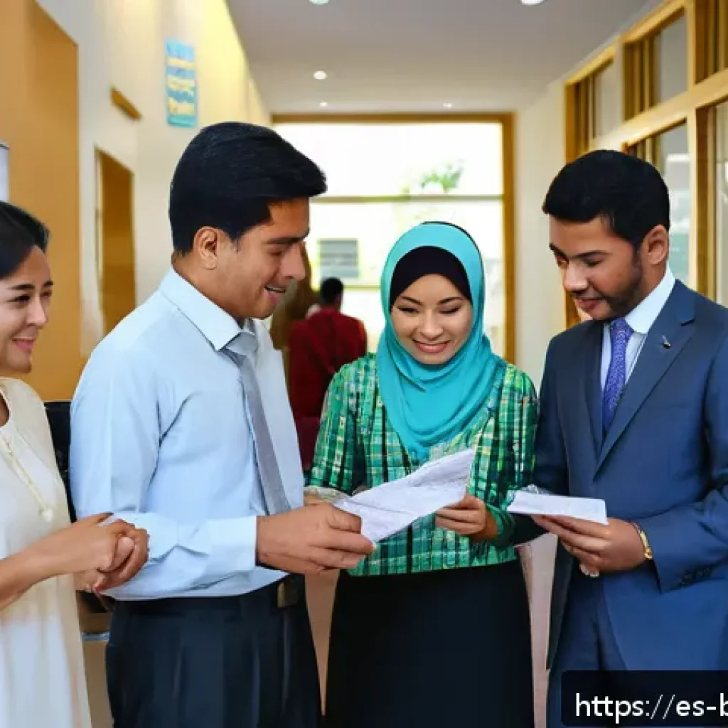 브루나이의 비자 신청 절차 - A diverse group of international travelers at a Brunei embassy visa application center, showing peop...