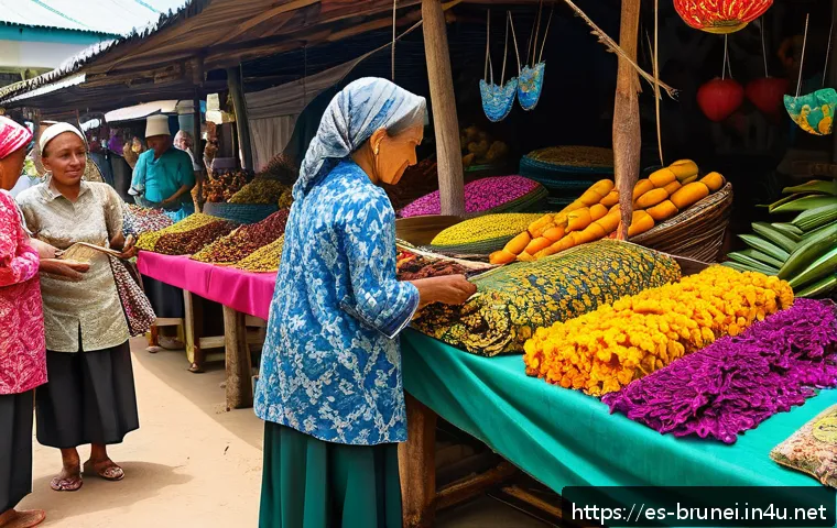브루나이의 주말 마켓 - A vibrant weekend market scene in Brunei, bustling with diverse local vendors and shoppers. Stalls s...