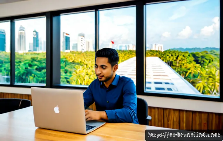 Home 17 브루나이에서의 스타트업 기회 - Photorealistic startup opportunity scene in Brunei: a diverse young entrepreneurial team in modest p...